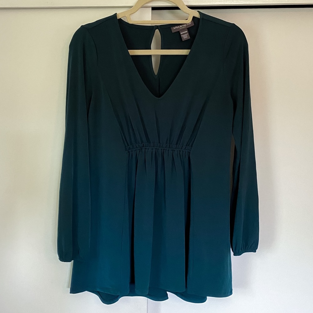 Pea in the Pod dark teal flowy maternity top